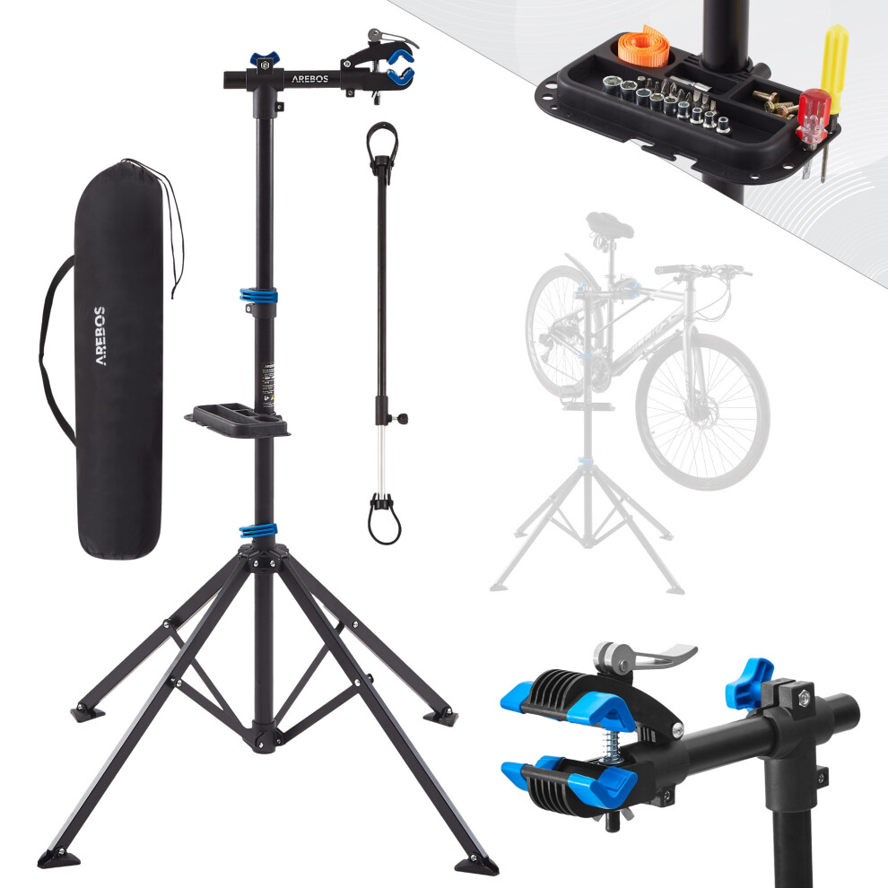 AREBOS Bike Repair Stand | Adjustable | Folding | capacity 30kg | 360° | Blue-Black