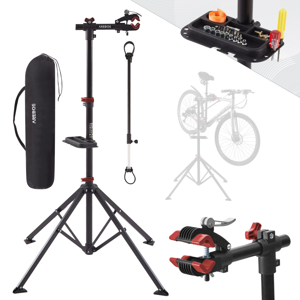 AREBOS Bike Repair Stand | Adjustable | Folding | capacity 30kg | 360° | Red-Black