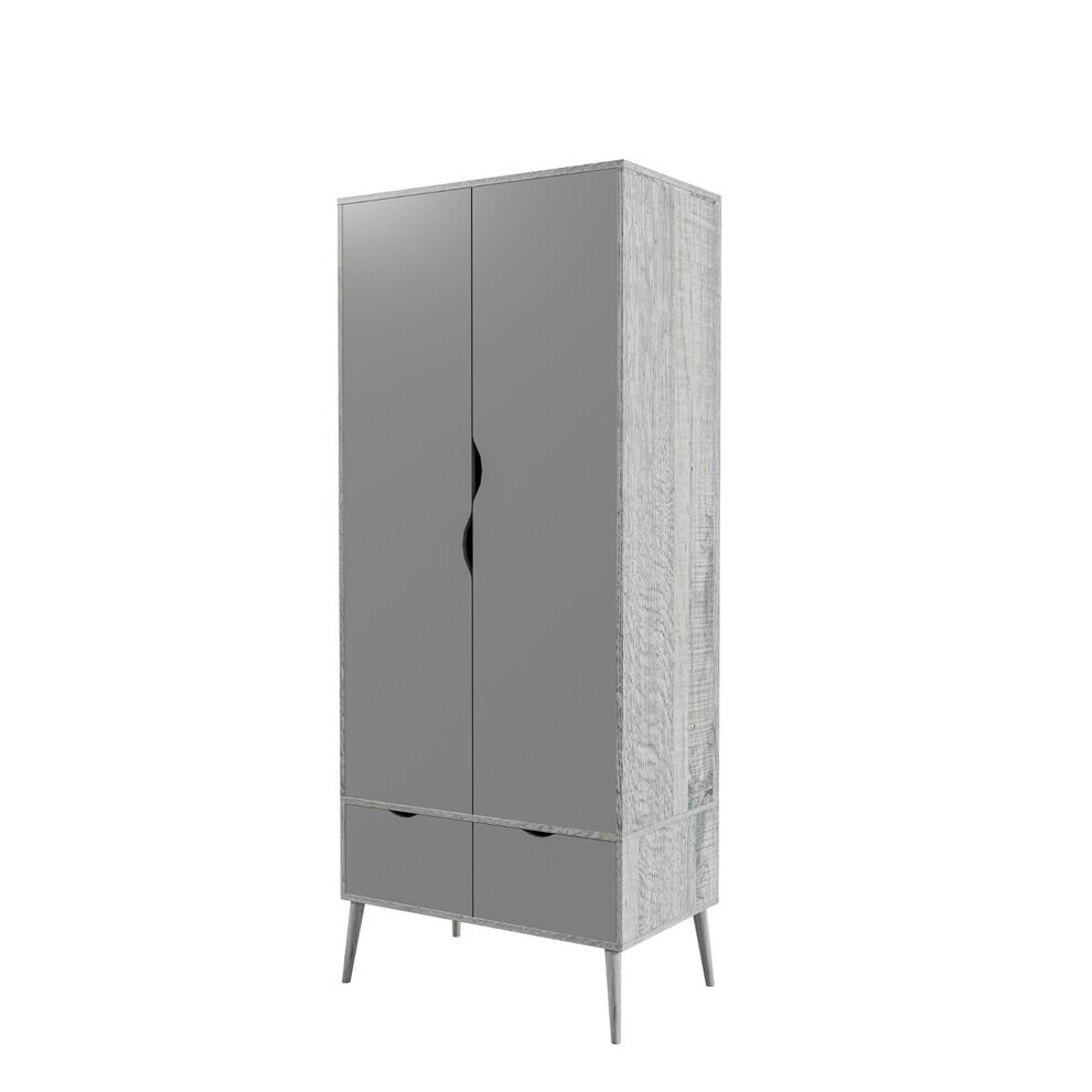 Urbn Living (Ash ) 2 Door 2 Drawer Wardrobe With Scandi Legs Cupboard Hanging Rail 180Cm Grey