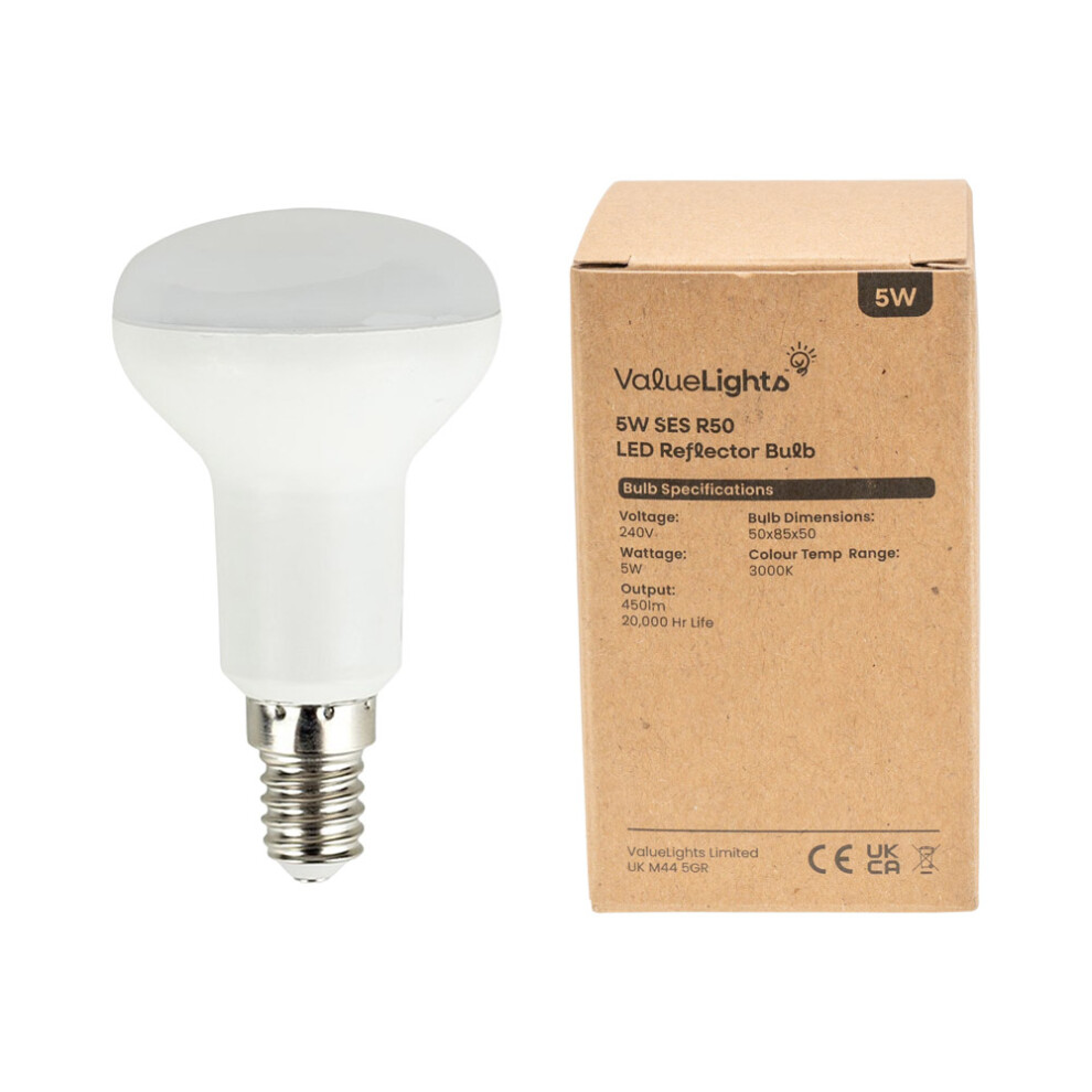 Pack of 2 5w SES E14 R50 Reflector Energy Saving LED Spotlight Bulbs [3000K Warm White]