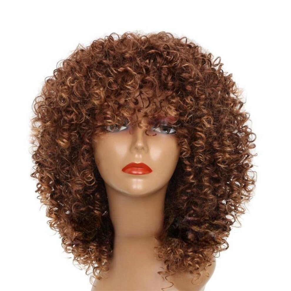 (brown) Lisi Hair Afro Women Fashion Short Kinky Curly Wig Synthetic Fiber Wig Black Grey Blonde Brown Color Wig For Women