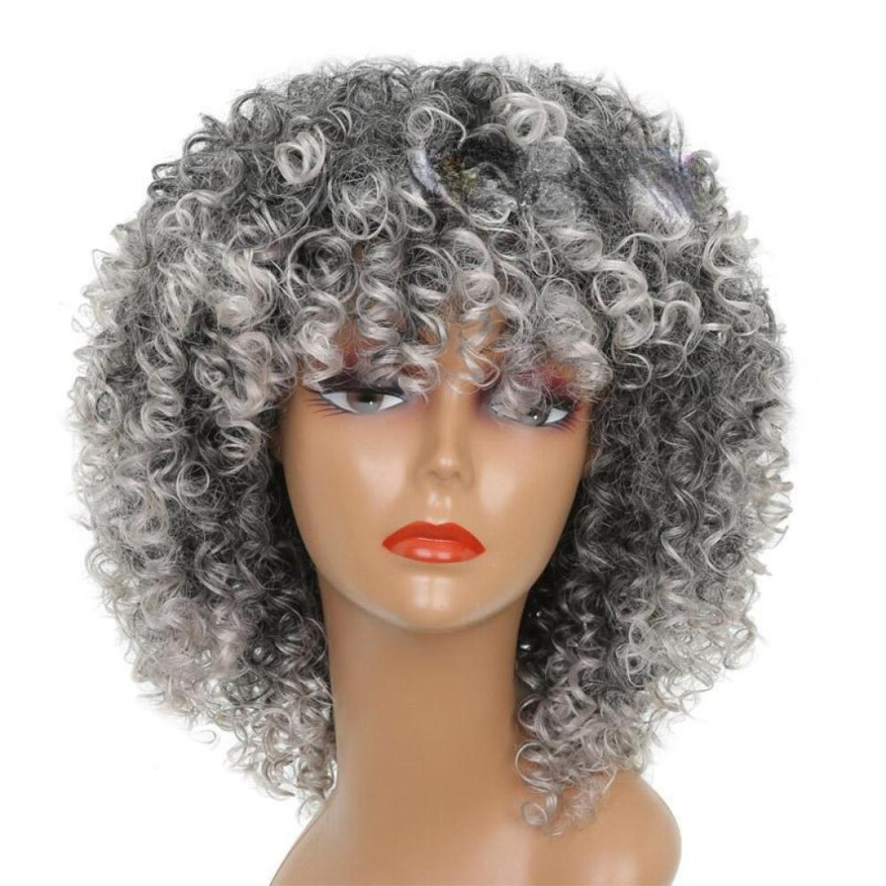 (grey) Lisi Hair Afro Women Fashion Short Kinky Curly Wig Synthetic Fiber Wig Black Grey Blonde Brown Color Wig For Women