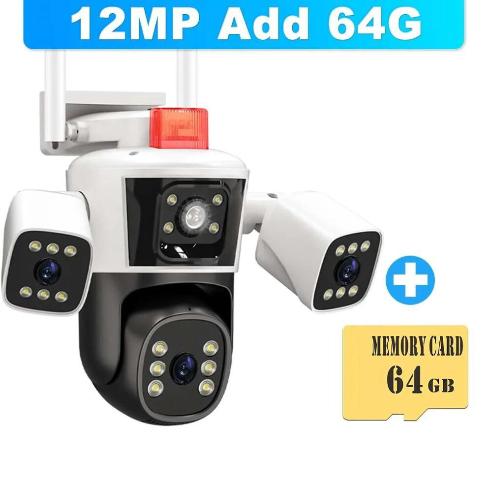(Wifi camera+64G) Eu 6k 12mp Wifi Ip 3 Camera Outdoor Three Lens Panoramic View Ptz Ip Camera Ai Tracking Security Protection Cctv Video Surveillance