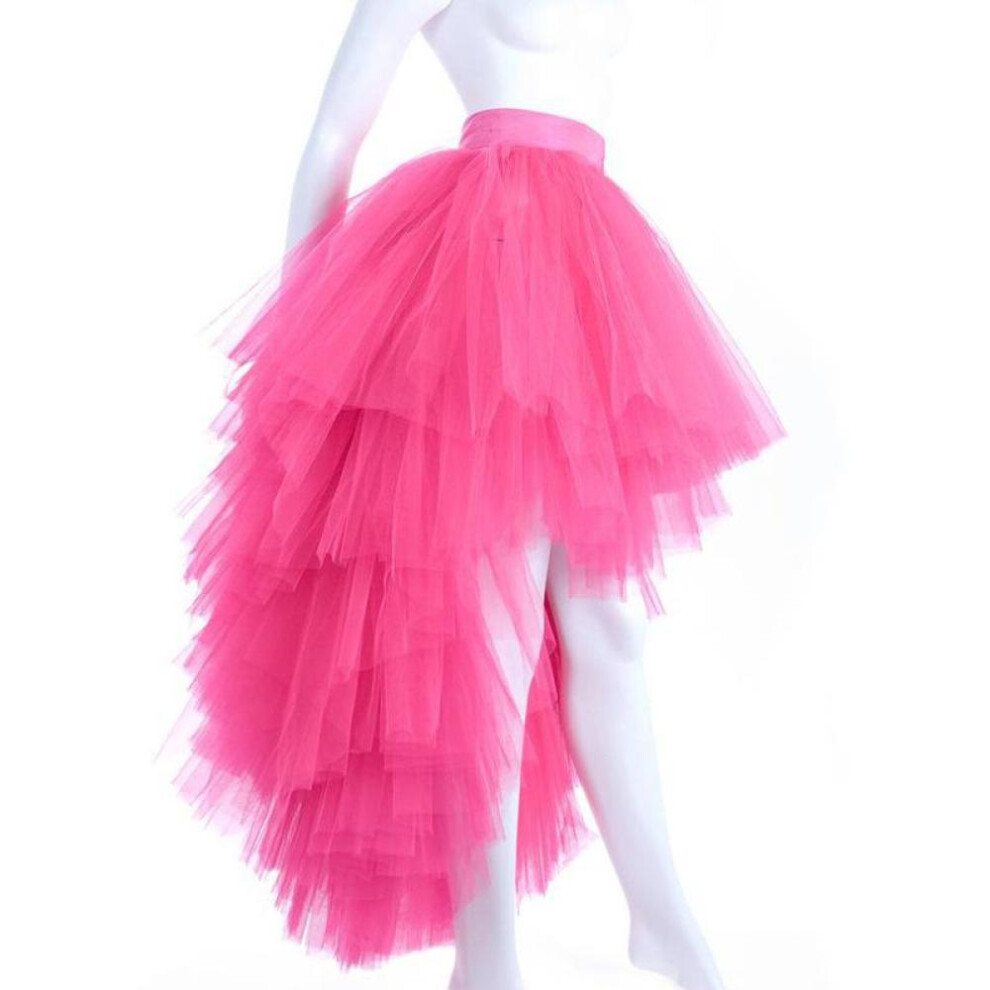 (red, One Size) Top Quality Women Ruffles Fashion Asymmetrical High Long Waist Mesh Tutu Tulle Midi Skirt White Pink Women