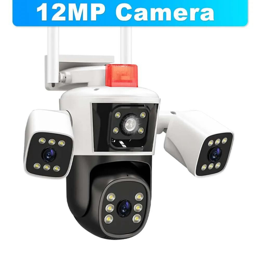 (Wifi camera) Eu 6k 12mp Wifi Ip 3 Camera Outdoor Three Lens Panoramic View Ptz Ip Camera Ai Tracking Security Protection Cctv Video Surveillance