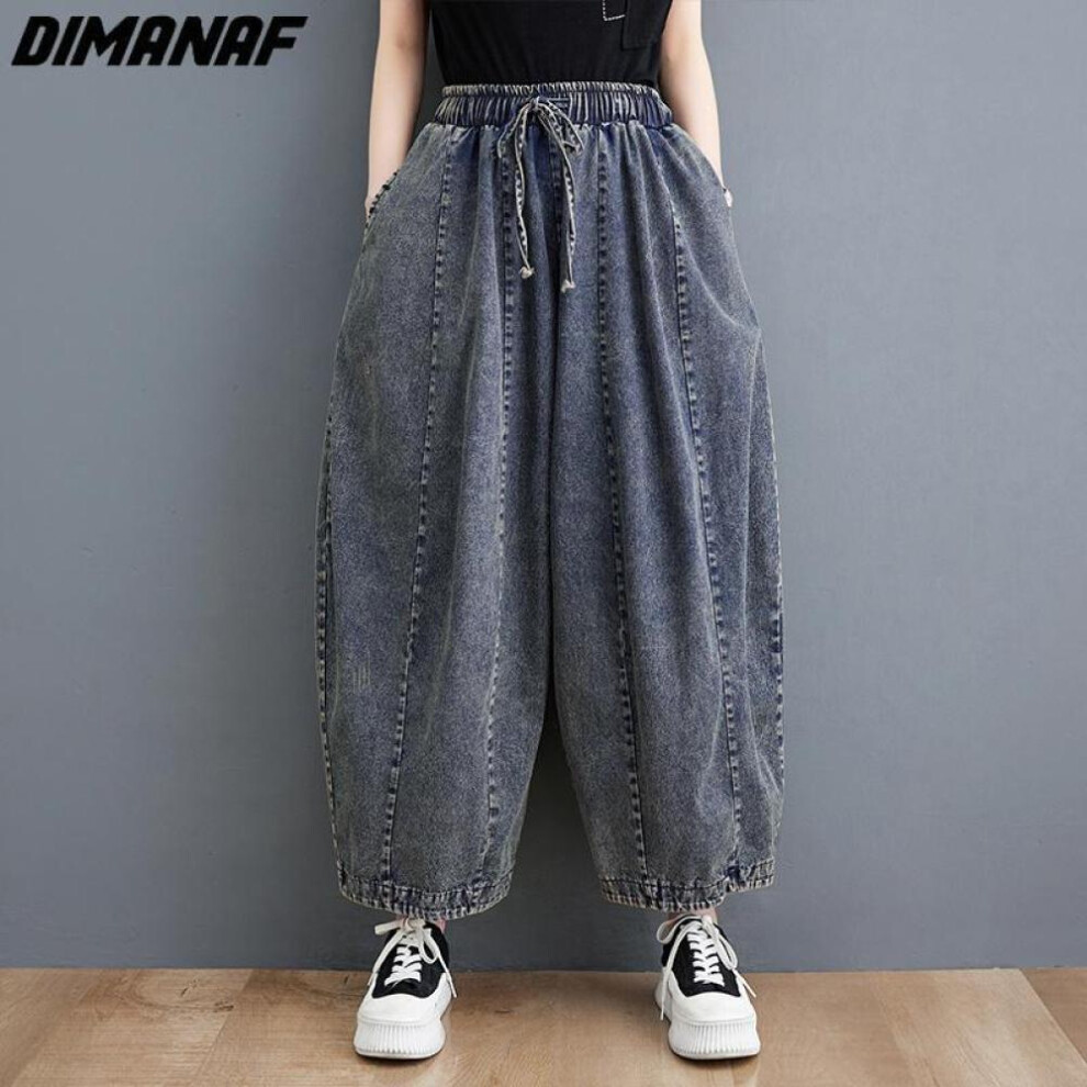 (black, L) Dimanaf 2023 Plus Size Summer Jeans Long Pants Women Elastic Loose Straight Denim Casual Female Basic Trousers Wide Leg Harlan Pants High Waisted