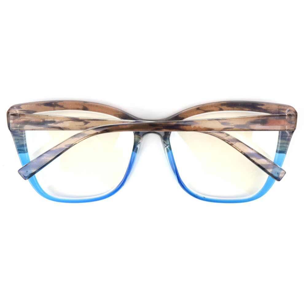 (Blue & Grey, +1.0) Cat Eye Reading Glasses Women Spring Hinges DX88