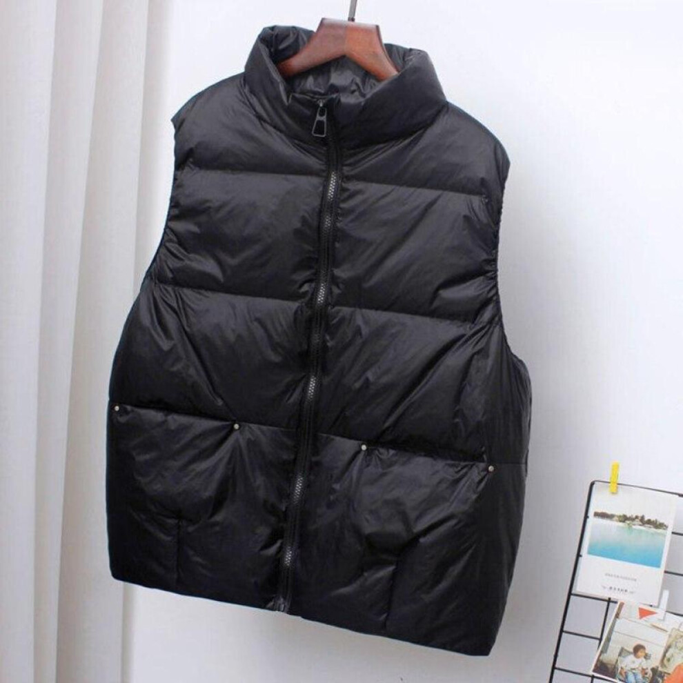 (black, One Size) 2021 New Body Warmer Women&apos;s Down Vest Jacket Loose White Duck Down Thick Waistcoat Vest Zipper Sleeveless Coat For Women