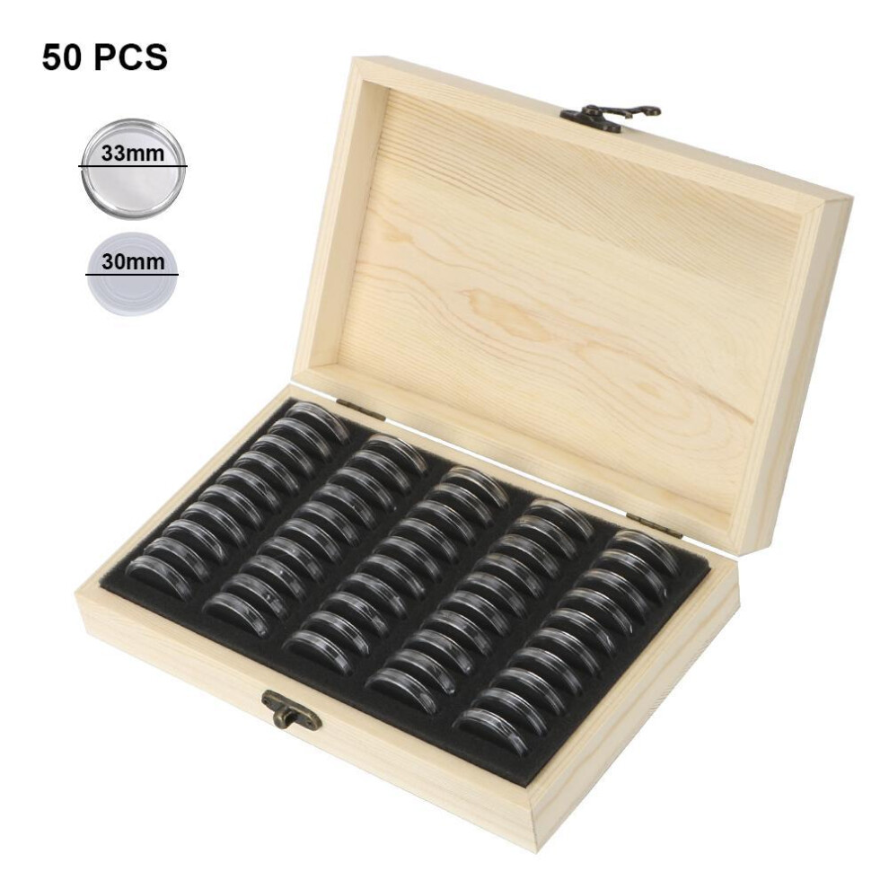 (50PCS) With Adjustment Pad Home Simple Commemorative Container Adjustable Antioxidative Wooden Commemorative Coin Collection Case Coins Storage Box