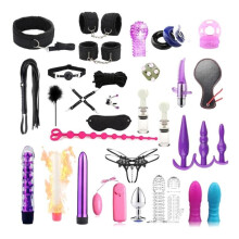 (as the picture, BK) 35 Pcs/set Toys for Adults Sex Products Sex Bondage Set Handcuffs Dildo Vibrato