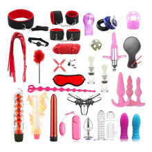 (as the picture, R) 35 Pcs/set Toys for Adults Sex Products Sex Bondage Set Handcuffs Dildo Vibrato