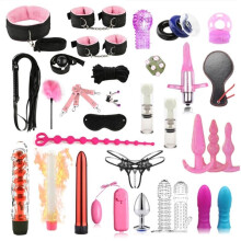 (as the picture, PK) 35 Pcs/set Toys for Adults Sex Products  Sex Bondage Set Handcuffs Dildo Vibrato