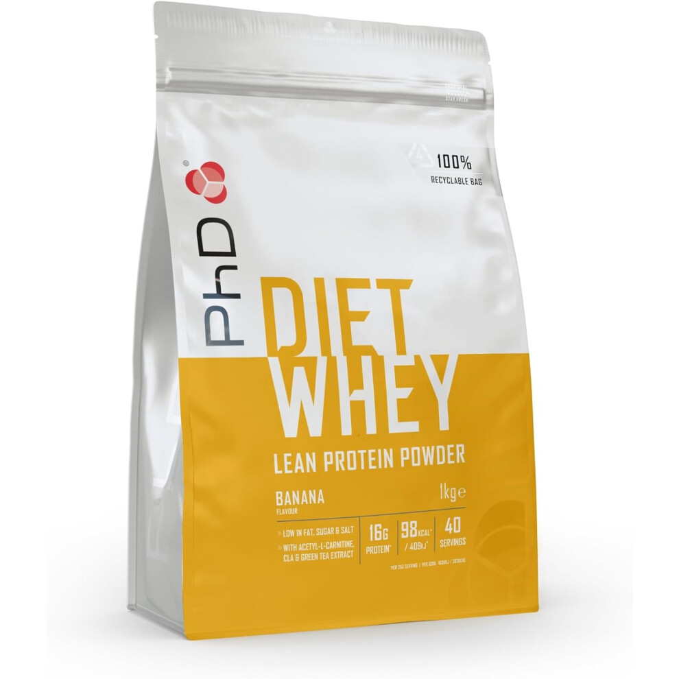 (PhD Nutrition Diet Whey High Protein Lean Matrix, Banana Diet Whey Protein Powder, 16g of Protein, 40 Servings Per 1 kg ) PhD Nutrition Diet Whey