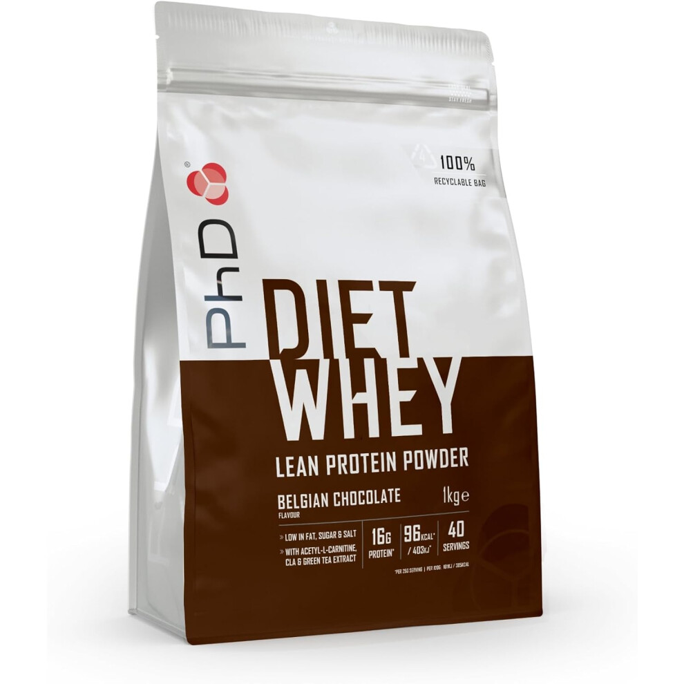 (PhD Nutrition Diet Whey Protein Powder | Belgian Chocolate Whey Protein | Supports Lean Muscle & Recovery, 40 Servings, ) PhD Nutrition Diet Whey