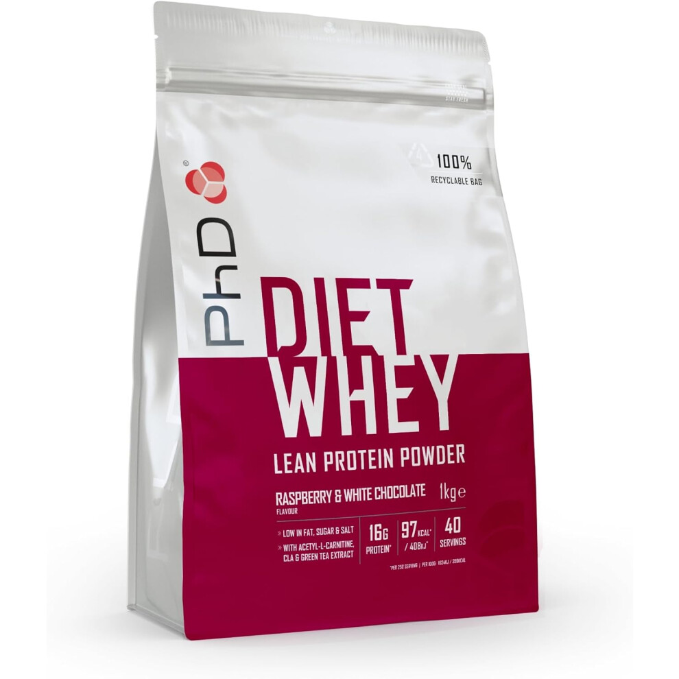 (PhD Nutrition Diet Whey High Protein Lean Matrix, Raspberry and White Chocolate Diet Whey Protein Powder, 16g of Protein) PhD Nutrition Diet Whey