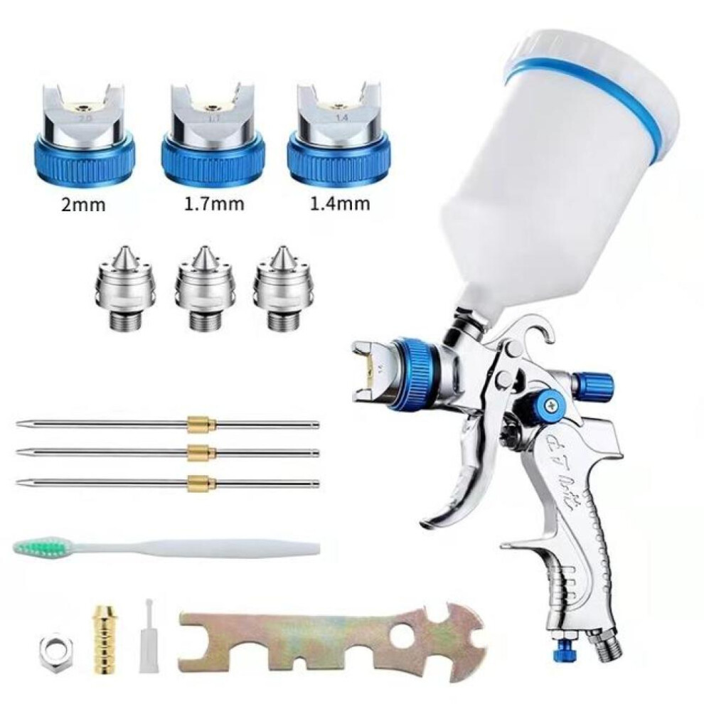 (blue) Professional Spray Guns 1.4/1.7/2.0mm Sprayer Paint Airbrush Mini Spray Gun for Painting Aerograph Tool