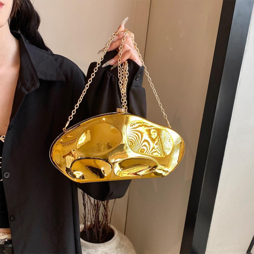 (gold) Unique Evening Clutch Purse Acrylic Metallic Geometric Wallet With Detachable Chain 2024 New Shiny Wedding Party Handbag Satchel
