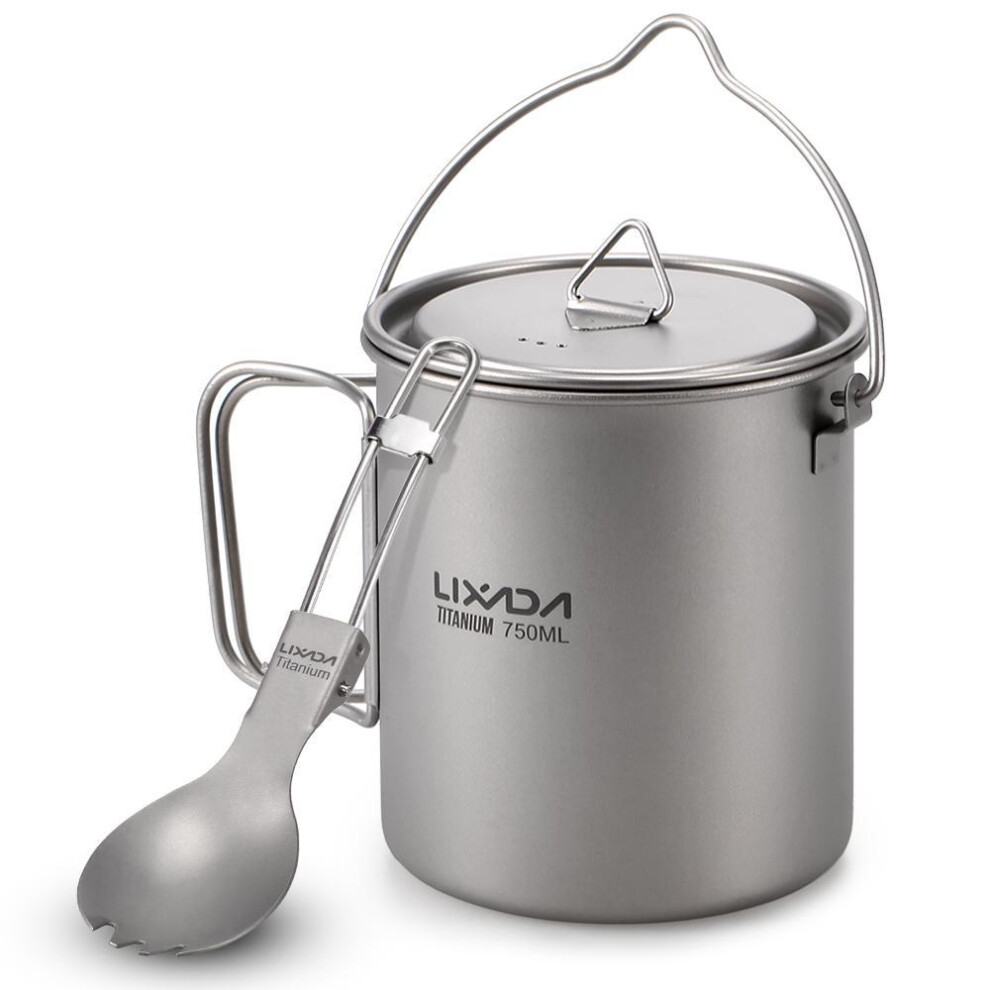 (750ml pot & spork) Lixada 750ml/900ml/1100ml Lightweight Titanium Pot With Folding Spork For Outdoor Camping Hiking