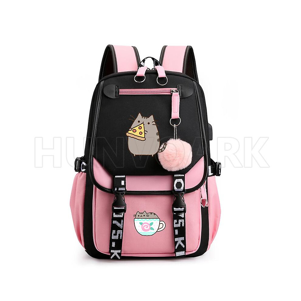 (deep blue) Fat Cat School Bag For Teenage Girls Animals Casual Usb Charging Laptop Sac Bols Korean Black Backpack Women Men Shoulder Bag-image-OPC-PFT99NF-NEW