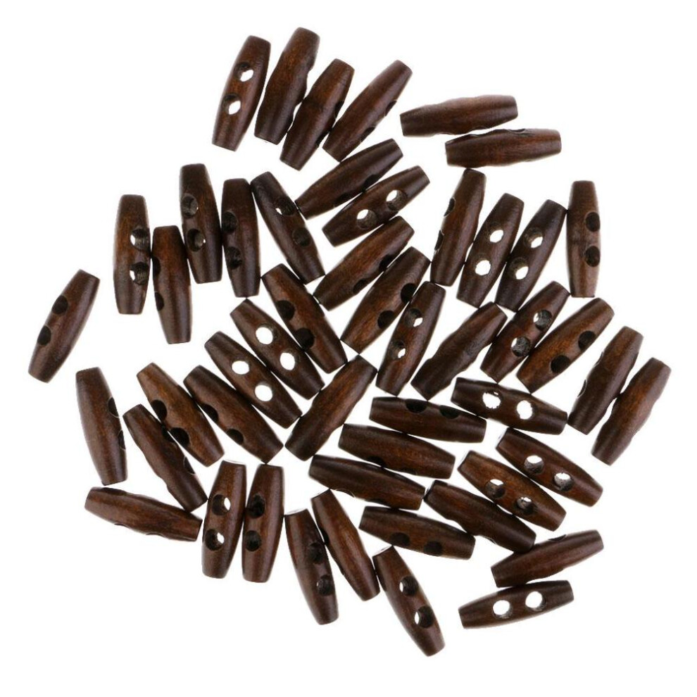 (coffee, 30 x 10mm) 50pcs Wood Sewing Horn Toggle Buttons Cloth Accessories 2 Holes Black