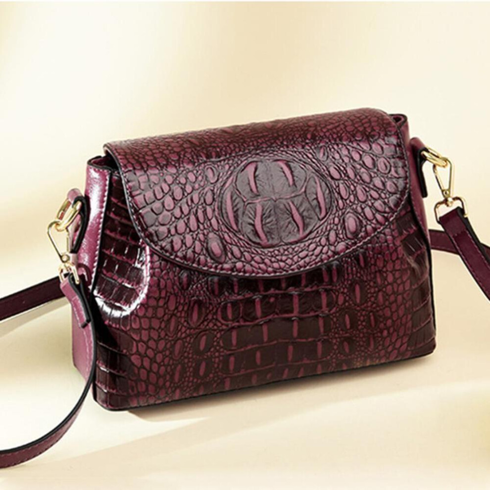 (purple) Shoulder Bags For Women Cowhide Crocodile Pattern Handbag Female Designer Luxury Crossbody Bag Vintage Retro Tote
