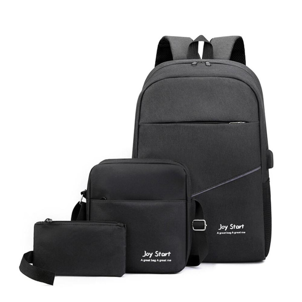 (black) 3pcs Backpack Set Women Men Laptop Backpack Shoulder Bag Small Pocket For Travel School Business