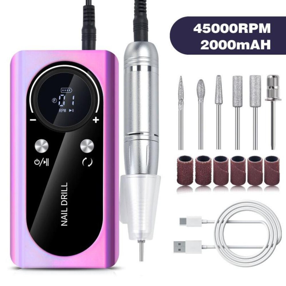 (purple) Electric Nail Drill Machine Professional Nail Drills For Gel Nails Polish Rechargeable Portable Nail File Manicure Tool
