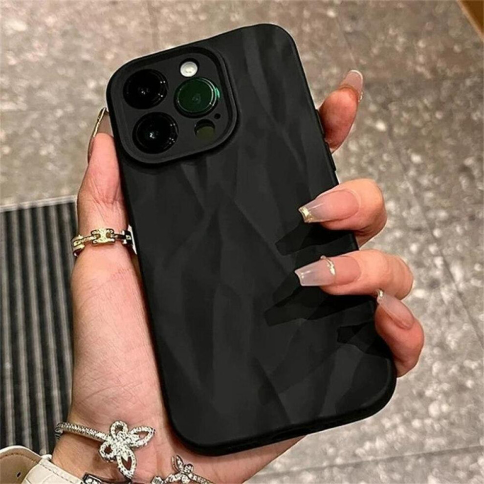 (black, iPhone 15 Pro) Luxury Chic Wrinkled Soft Silicone Phone Case For Iphone 16 15 14 13 12 11 Pro Max Xr Xs 7 8plus Se 2020 Shockproof Bumper Black White Back Cover