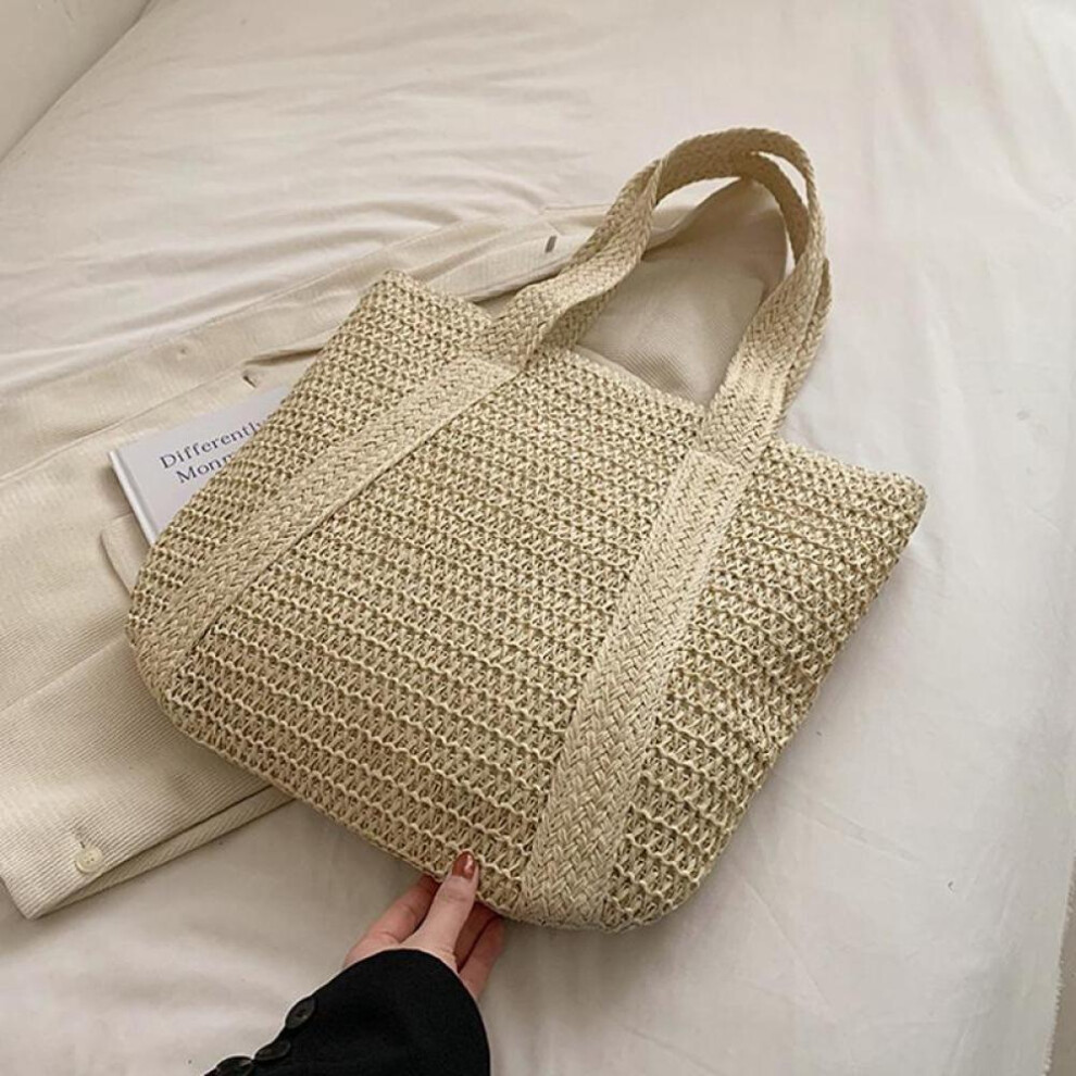 (beige, 36x2x40cm) Yogodlns Summer Woven Shoulder Bag Women Beach Bag Female Straw Knitted Handmade Large Capacity Handbag Purse Travel Tassel Shopper Tote