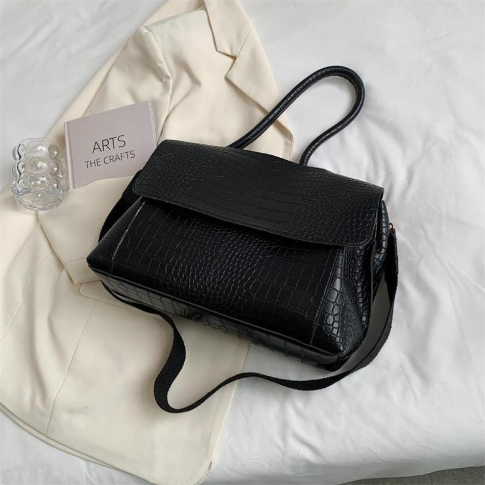 (black, 33x12x25cm) Yogodlns Winter Women Alligator Pattern Flap Shoulder Bag Pu Leather Vintage Large Capacity Crossbody Bag