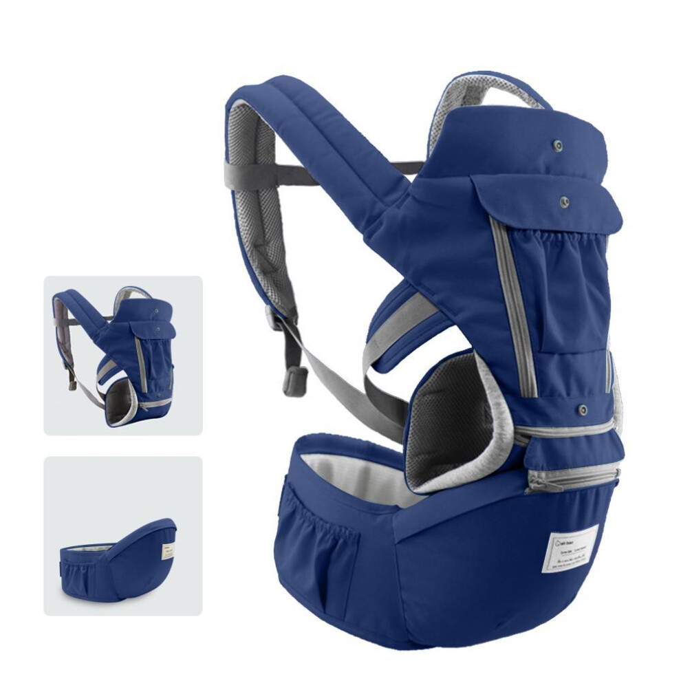 (dark blue) Baby Carrier With Hip Seat Breathable & Detachable Design Adjustable Strap Side Pockets