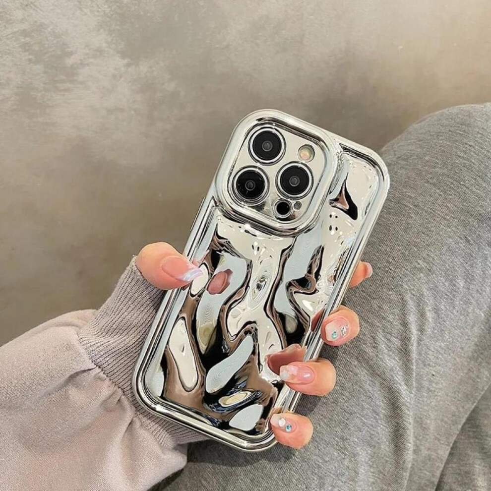 (silver, iPhone 13 Pro Max) Glossy Laser Meteorite Texture Plating Case For Iphone 14 13 12 11 Pro Max Xs Xr X 7 8 15 14 Plus Plain Color Anti-knock Cover