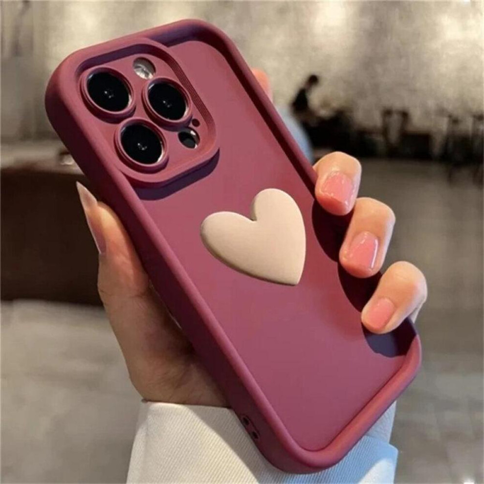 (red, iPhone 12) Cute Ins 3D Love Heart Silicone Phone Case For Iphone 11 12 13 14 15 16 Pro Max Xs Xr 7 8 Plus Se 2020 Shockproof Candy Cover