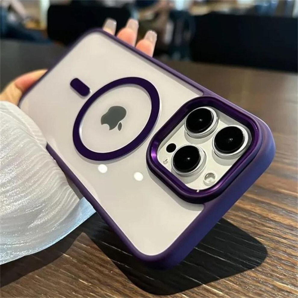 (purple, iPhone 12 Pro) Magnetic Luxury Clear Armor For Magsafe Wireless Charging Case For Iphone 15 14 Plus 13 12 11 Pro Max Shockproof Bumper Cover