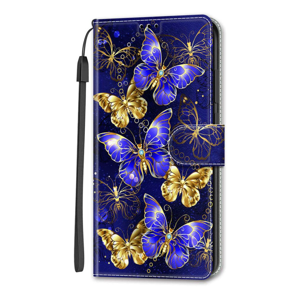 (blue, iPhone 11 Pro) Golden Butterfly Pu Leather Wallet Flip Photo Frame Book Case For Iphone Samsung Huawei Honor Xiaomi Redmi Oppo Sony Motorola Nokia Google