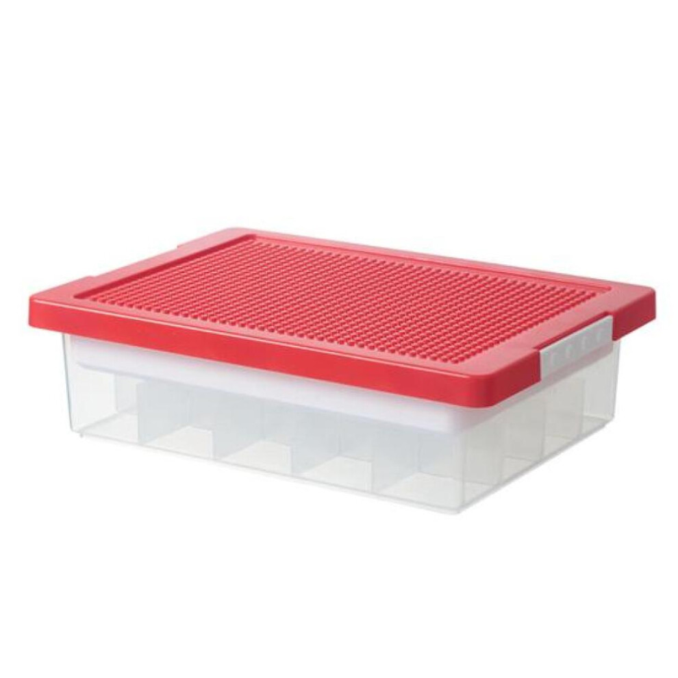 (red) Building Block Storage Box With Removable Cover Multi Compartments Large Capacity Transparent Art Craft