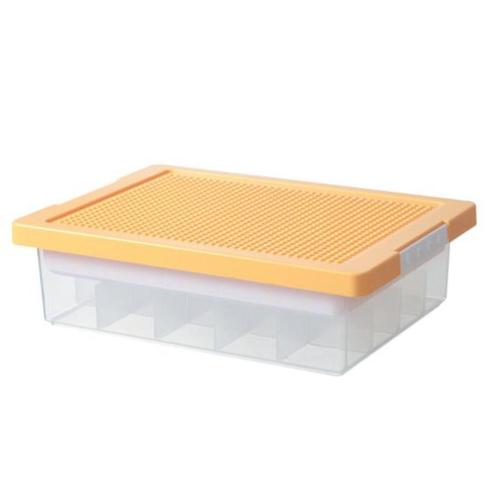 (yellow) Building Block Storage Box With Removable Cover Multi Compartments Large Capacity Transparent Art Craft