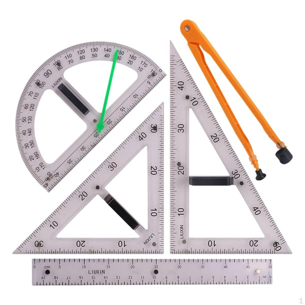 (as the picture, 5PCS) Large Geometry Math Ruler Set Teaching Tool Aid for White Board