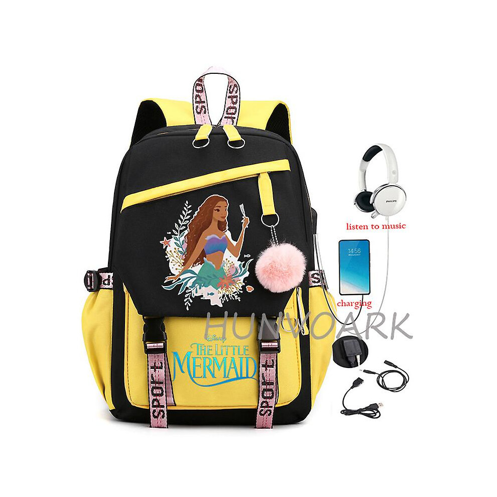 (Chocolate) The Little Mermaid Backpack High School Girls Boys Laptop School Bags For Teens Multi Pockets Kawaii Waterproof Mochilas-image-OPC-PFT9GZ8-NEW