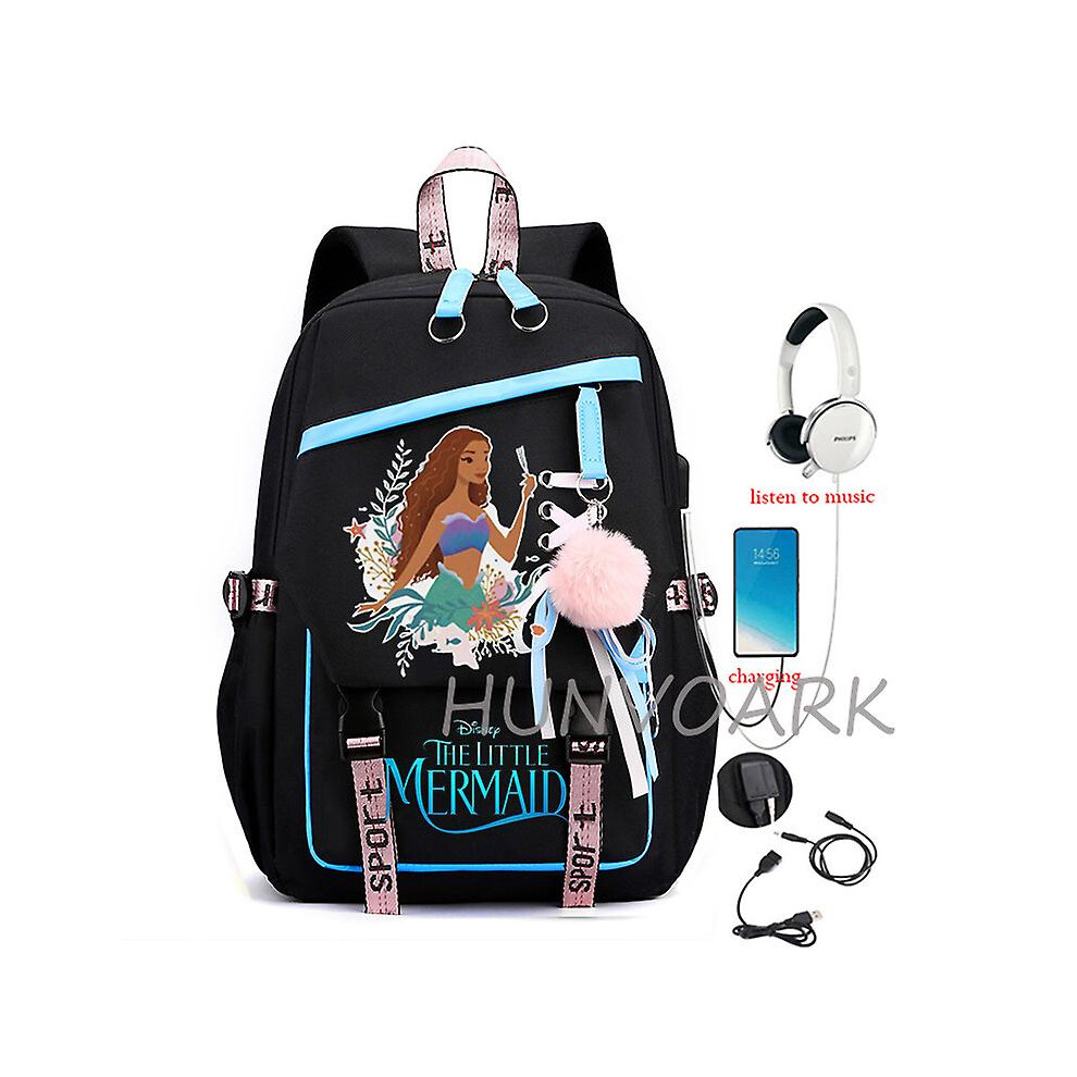 (Dark Grey) The Little Mermaid Backpack High School Girls Boys Laptop School Bags For Teens Multi Pockets Kawaii Waterproof Mochilas-image-OPC-PFT9GZB-NEW