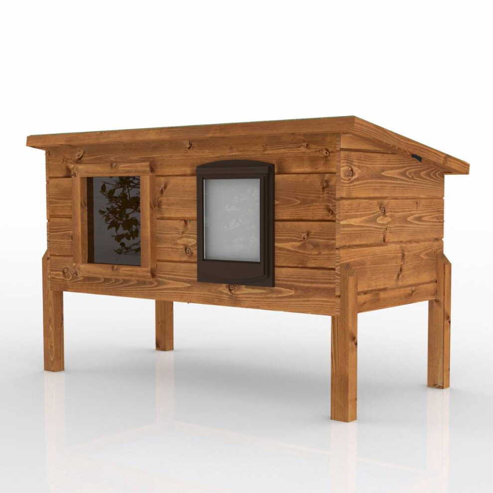 XL Outdoor Cat House Self Heating Kennel with One Way Privacy Window