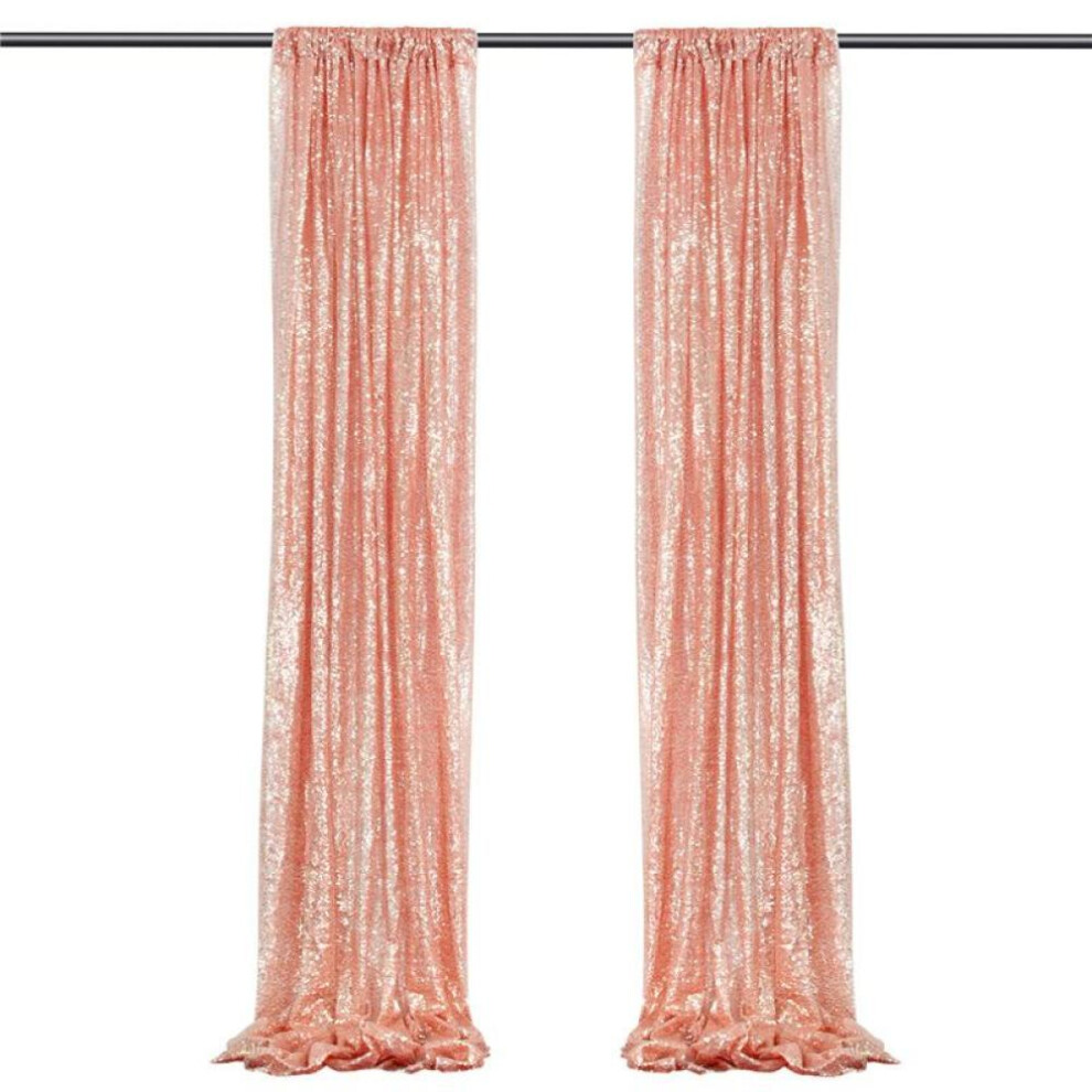 (rose gold, 61*243cm) 2Pcs Glitter Sequin Backdrop Background Curtain Photoshoot Booth Decor Wedding Party