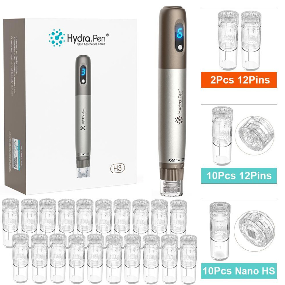 (H3+10X12P 10XHS) Hydra.pen H3 Wireless Professional Microneedling With 22pcs Cartridges Micro Needle Derma Rolling Skin Care Beauty Tools