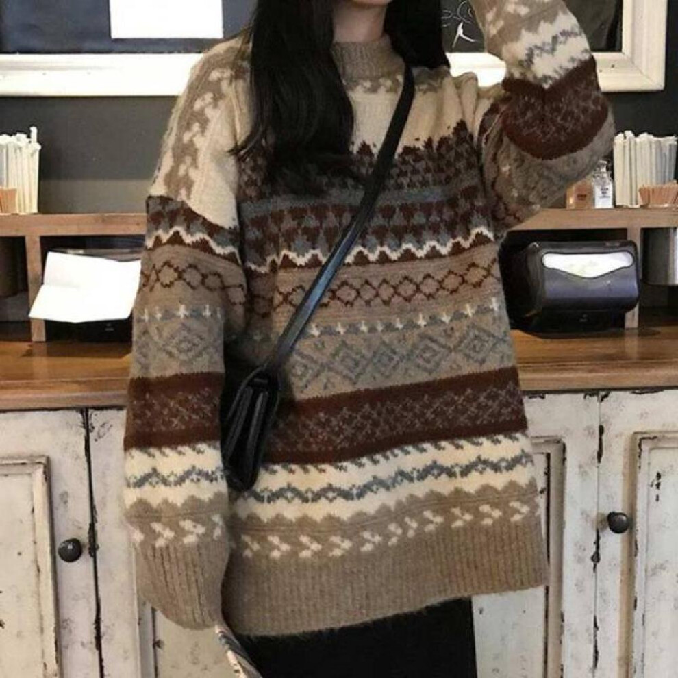 (khaki, One Size) Vintage Sweaters Women Pullover Winter Striped Jumpers Korean Style Oversized Sweater Knitwear Casual Loose Pullover Pull Femme