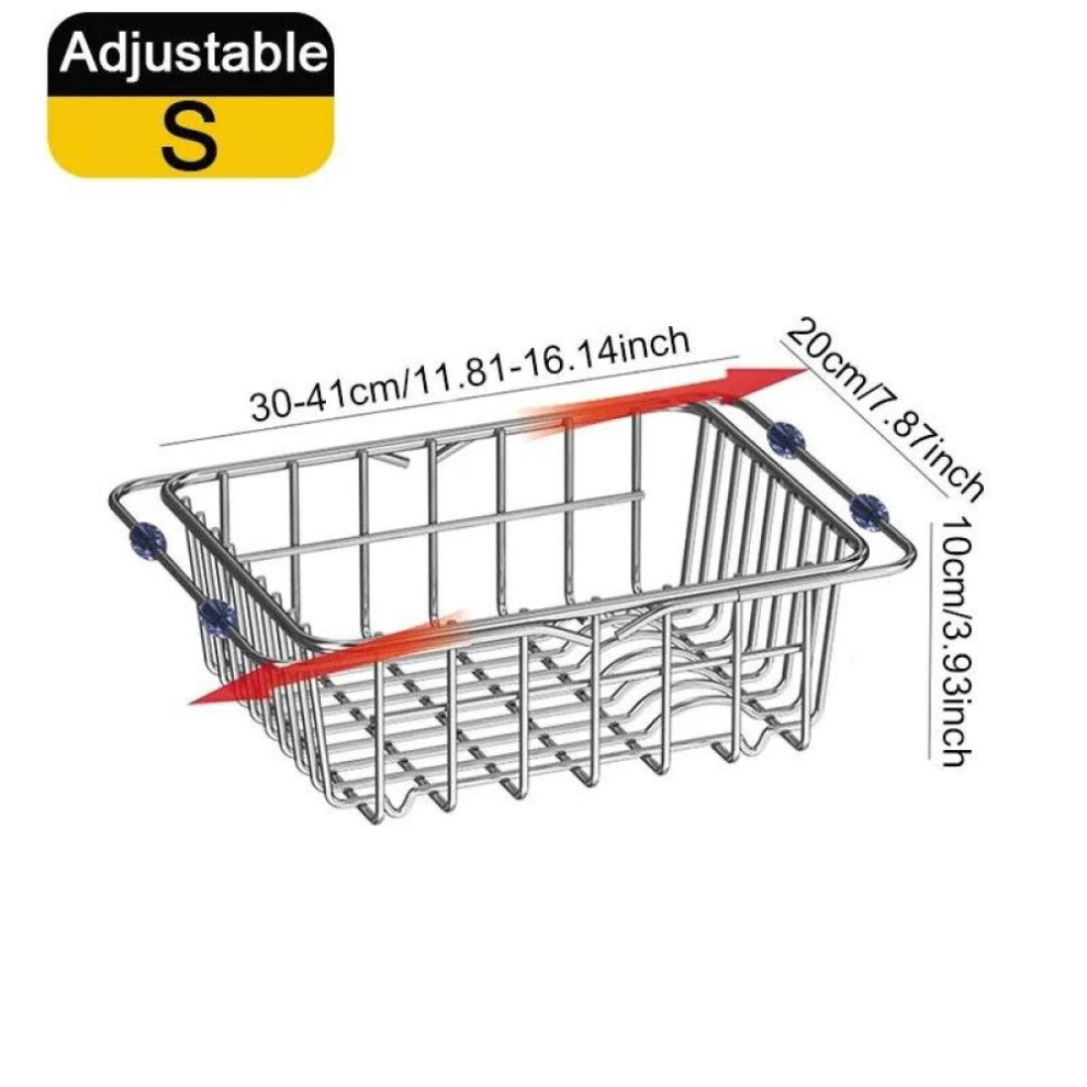 (silver, S) Stainless Steel Dish Drying Rack Adjustable Kitchen Sink Dish Drainer Fruit Vegetable Drain Basket Dishes Draining Storage Rack