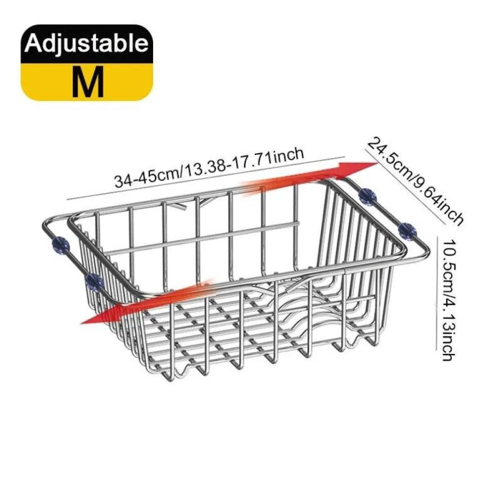 (silver, M) Stainless Steel Dish Drying Rack Adjustable Kitchen Sink Dish Drainer Fruit Vegetable Drain Basket Dishes Draining Storage Rack