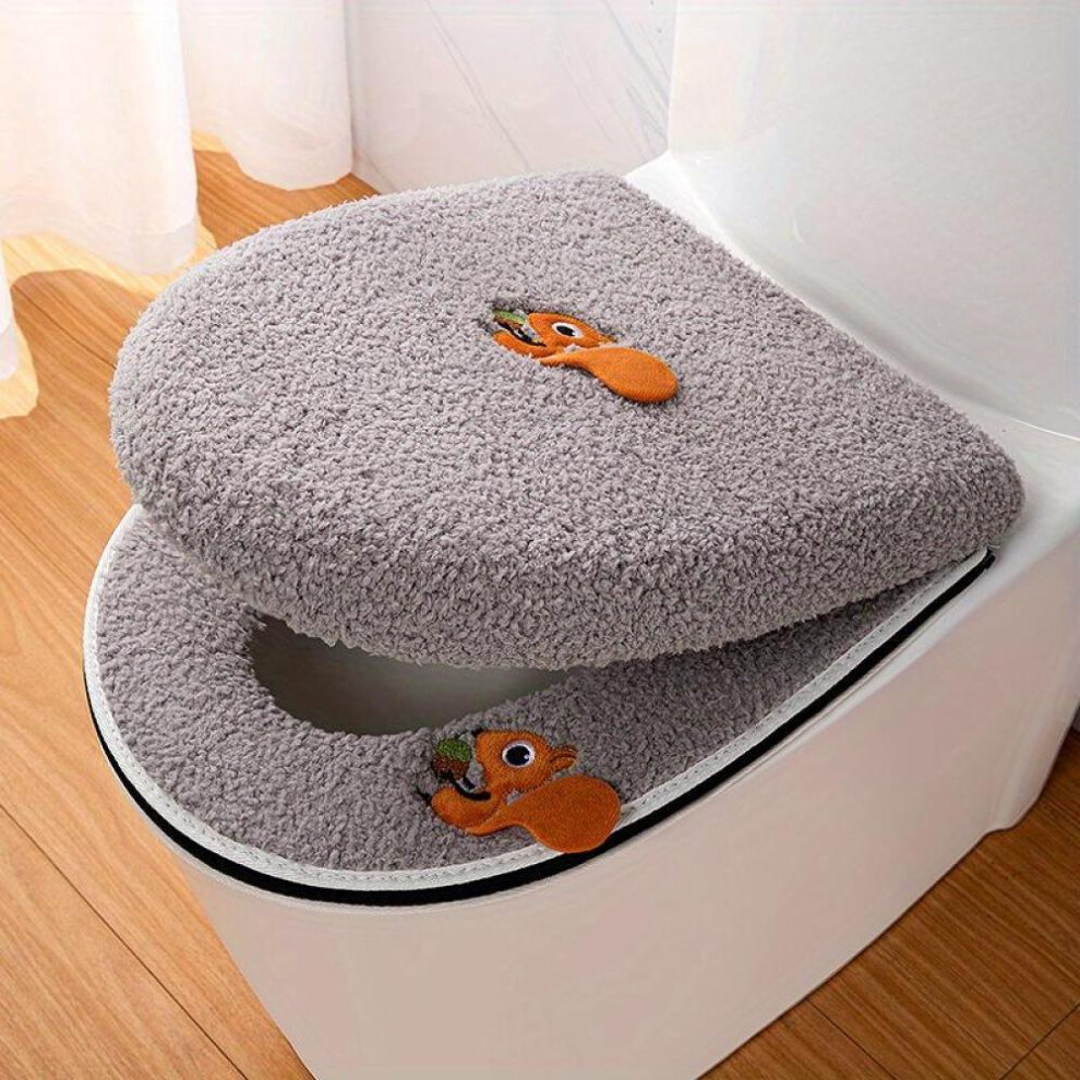 (gray) 2pc/set Of Warm Toilet Seat Covers, Including Toilet Seat Cover And Toilet Lid Cover, Warm Soft Washable Closestool Seat Cushion