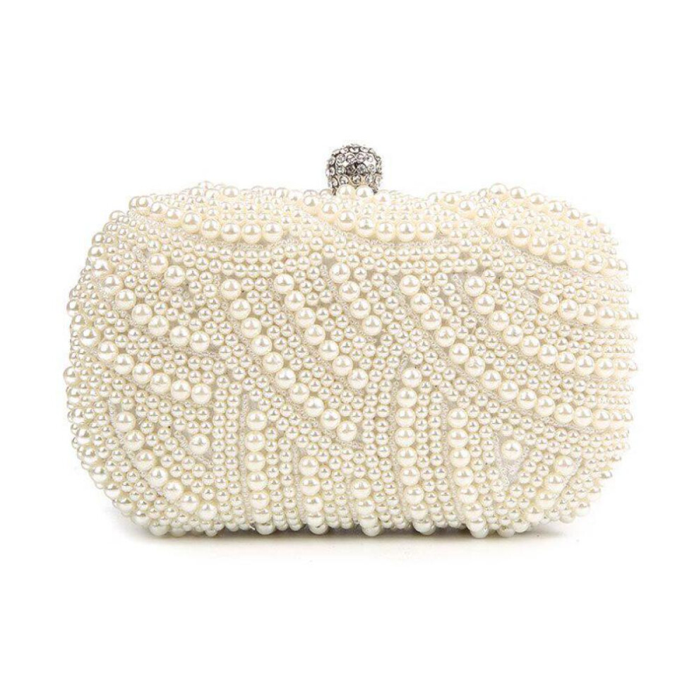 (beige) Hand Made Luxury Pearl Clutch Women Purse Diamond Chain Evening Bag Party Wedding Bolsa Feminina Bag