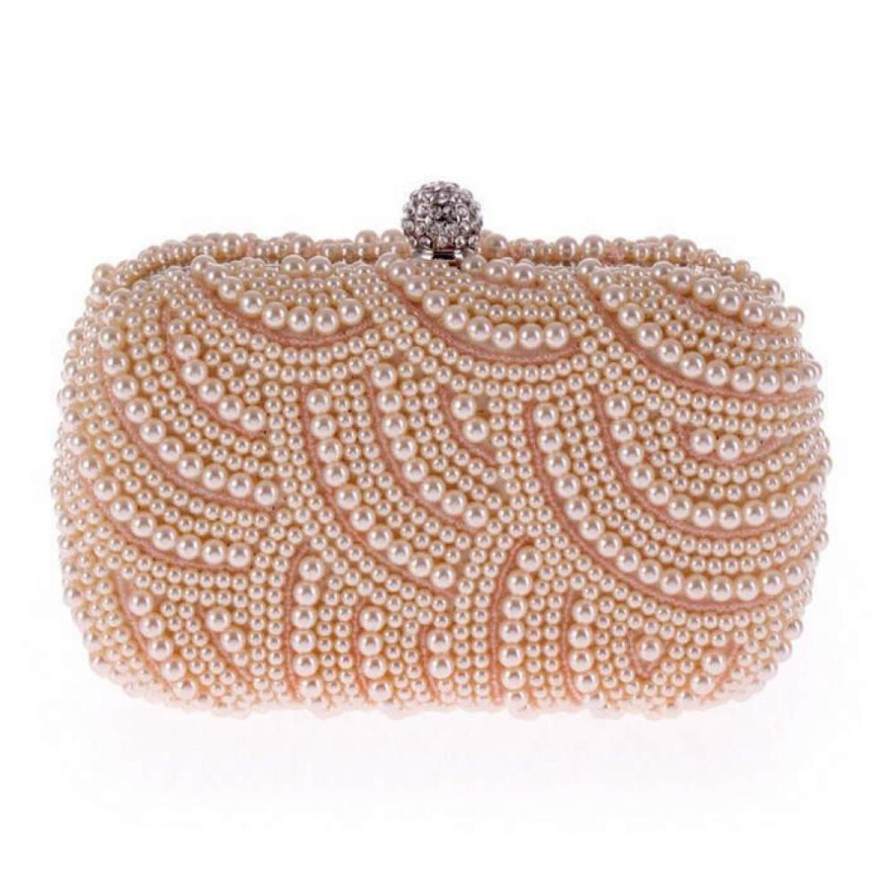 (pink) Hand Made Luxury Pearl Clutch Women Purse Diamond Chain Evening Bag Party Wedding Bolsa Feminina Bag