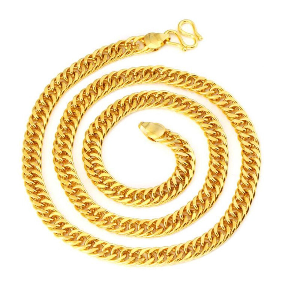 (as the picture, Gold  60cm?10mm)) Gold Plated Necklace For Men Twisted Glossy Double Button Necklace For Men Wedding Party Jewelry Gift Not Fading